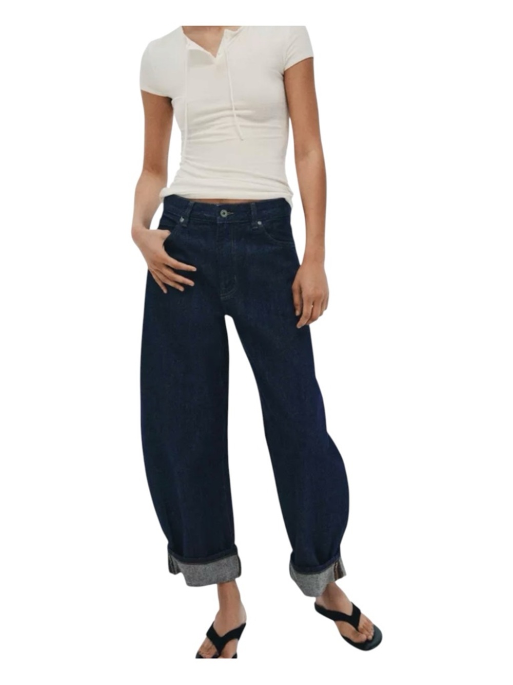ZARA Tailored Balloon Jean, Mid-Rise, Full Length in Medium Wash